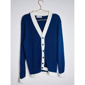 Vintage Izod Cardigan Sweater Blue White XL 70s/80s